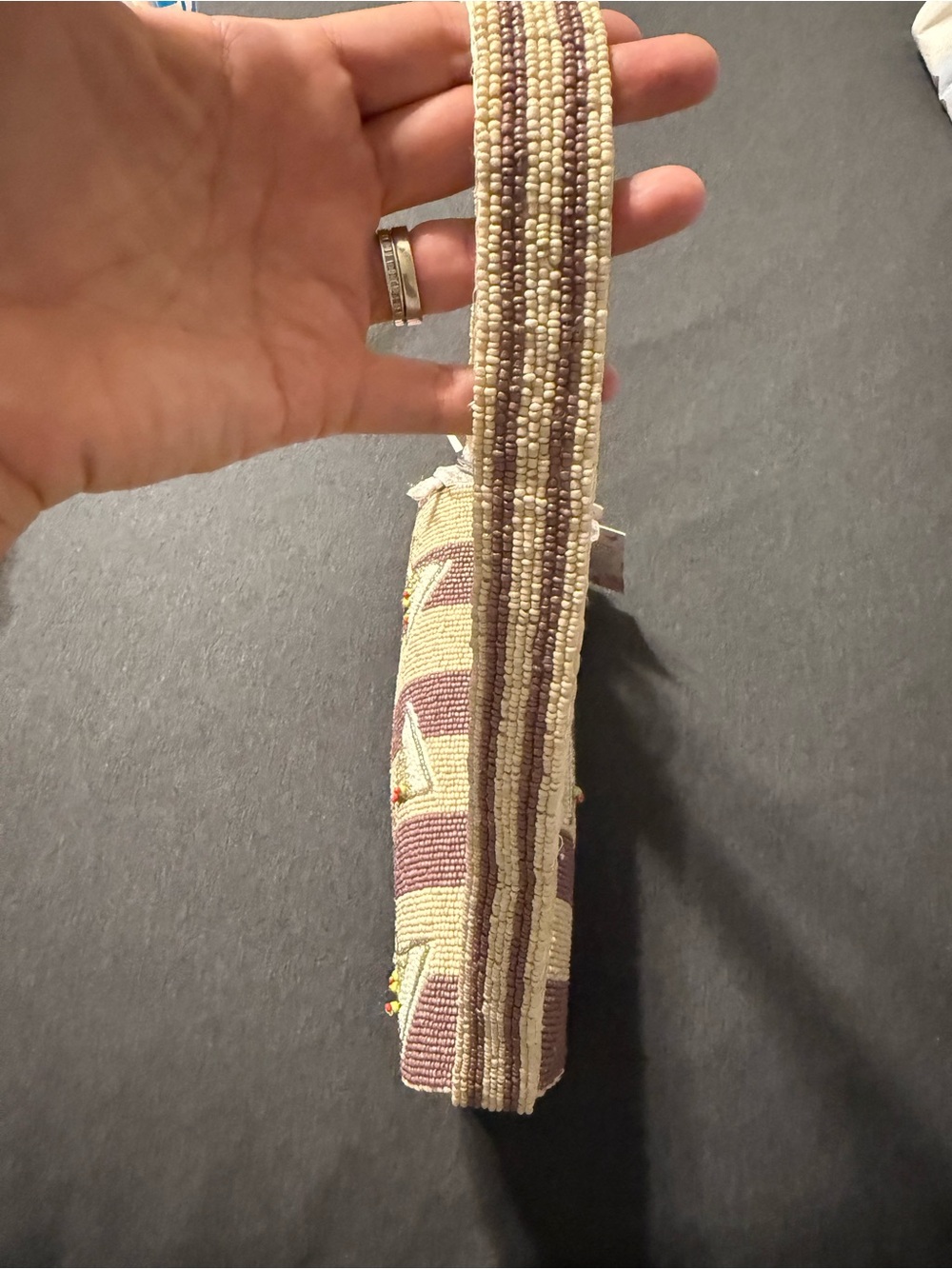T.J.Maxx Beaded Martini Stripe Shoulder Bag in Cream and Mauve - Picture 4 of 5